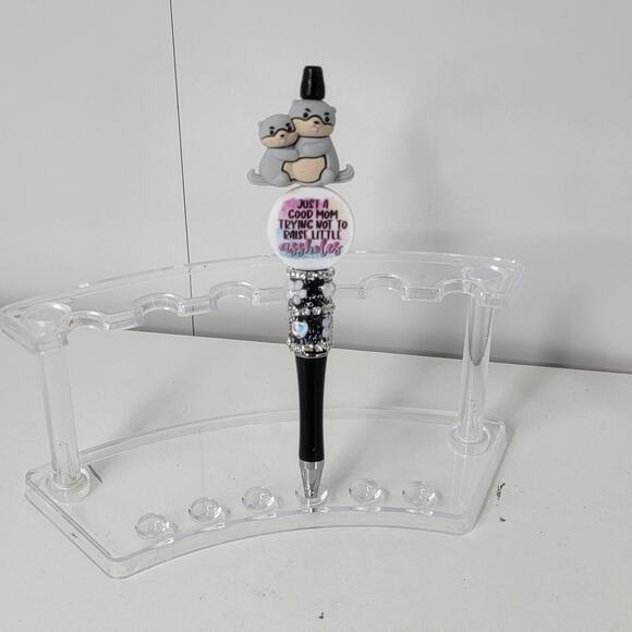 Handmade Beaded Pen Otter Stack Figurines Funny Mom Quote Black Heart Gem Base - Picture 1 of 6